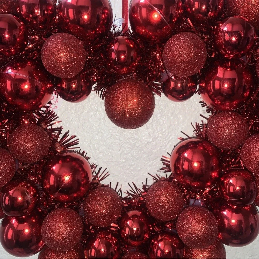 Heart-Shaped Red Ornament Wreath 12”x10”Valentine
